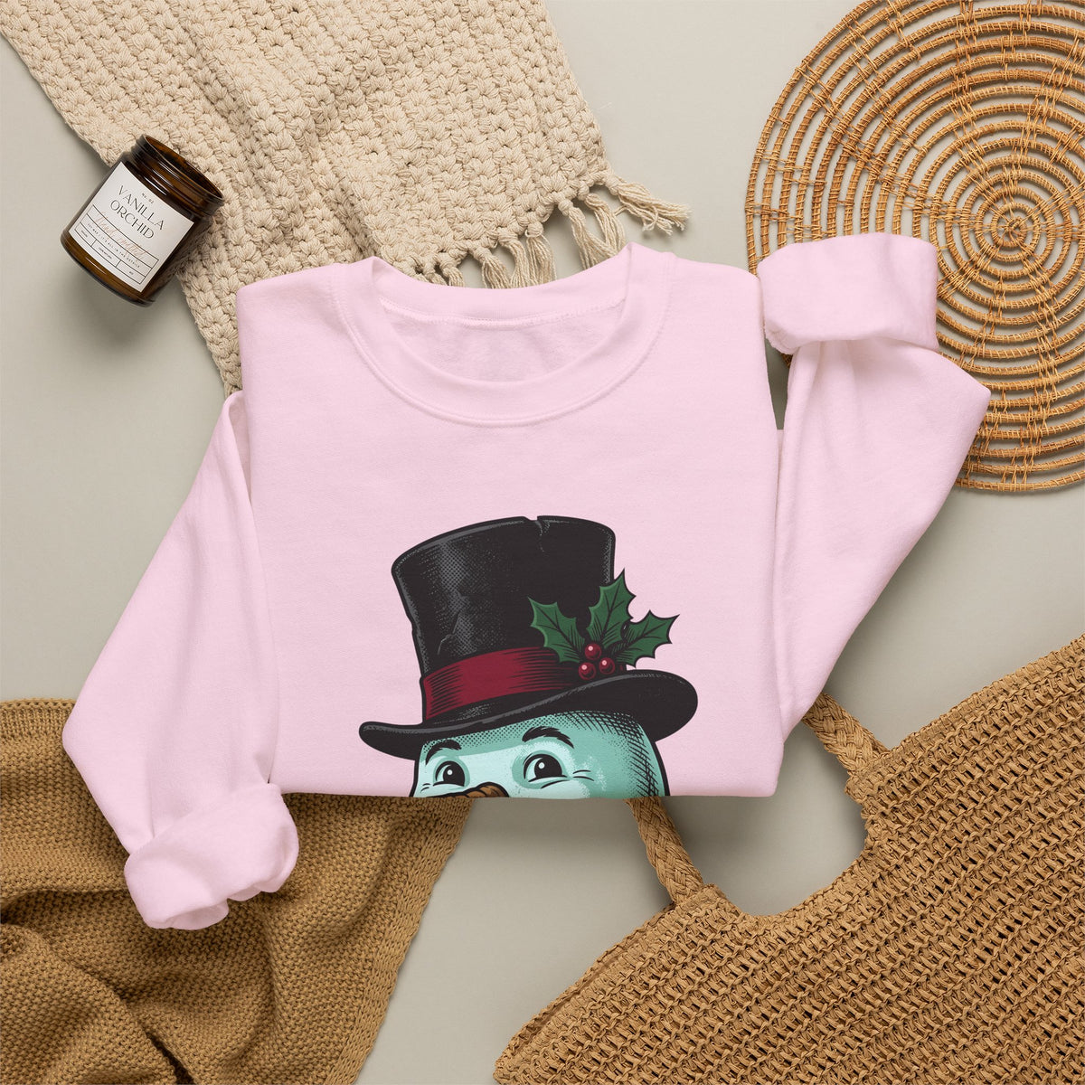 Snowman Christmas Event Gift Rustic Frosty Holiday Fan Country Party Nostalgic Tartan Scarf Sweatshirt