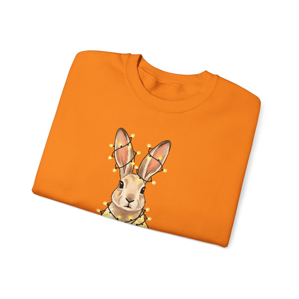 Bunny Sweatshirt Animals Holiday Gift Women Cute Sweatshirt Rabbit Sweatshirt Pet Fan Cute Sweatshirt Christmas Graphic Hand Drawn String Lights Sweatshirt