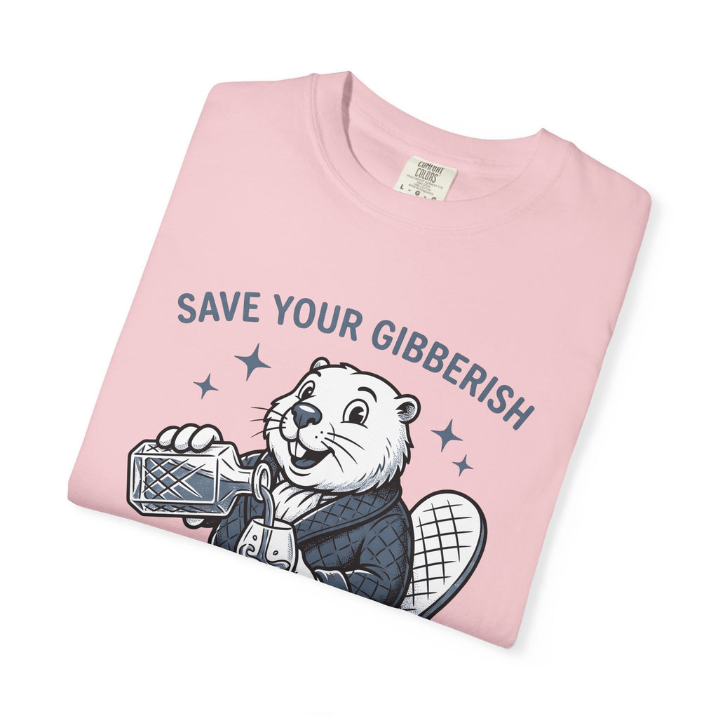 Beaver Sipping T-Shirt Cute Wildlife Gift Women Comic T-Shirt Dam T-Shirt Adorable Fan Cartoon T-Shirt Animal Graphic Retro Gown T-Shirt