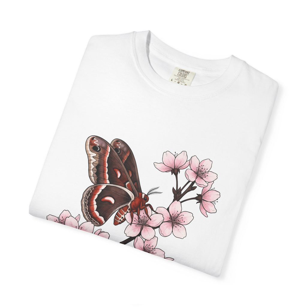 Butterfly Cherry Blossoms T-Shirt Boho Chic Nature Gift Women Botanical T-Shirt Butterfly T-Shirt Hippie Fan Illustrative T-Shirt Environmental