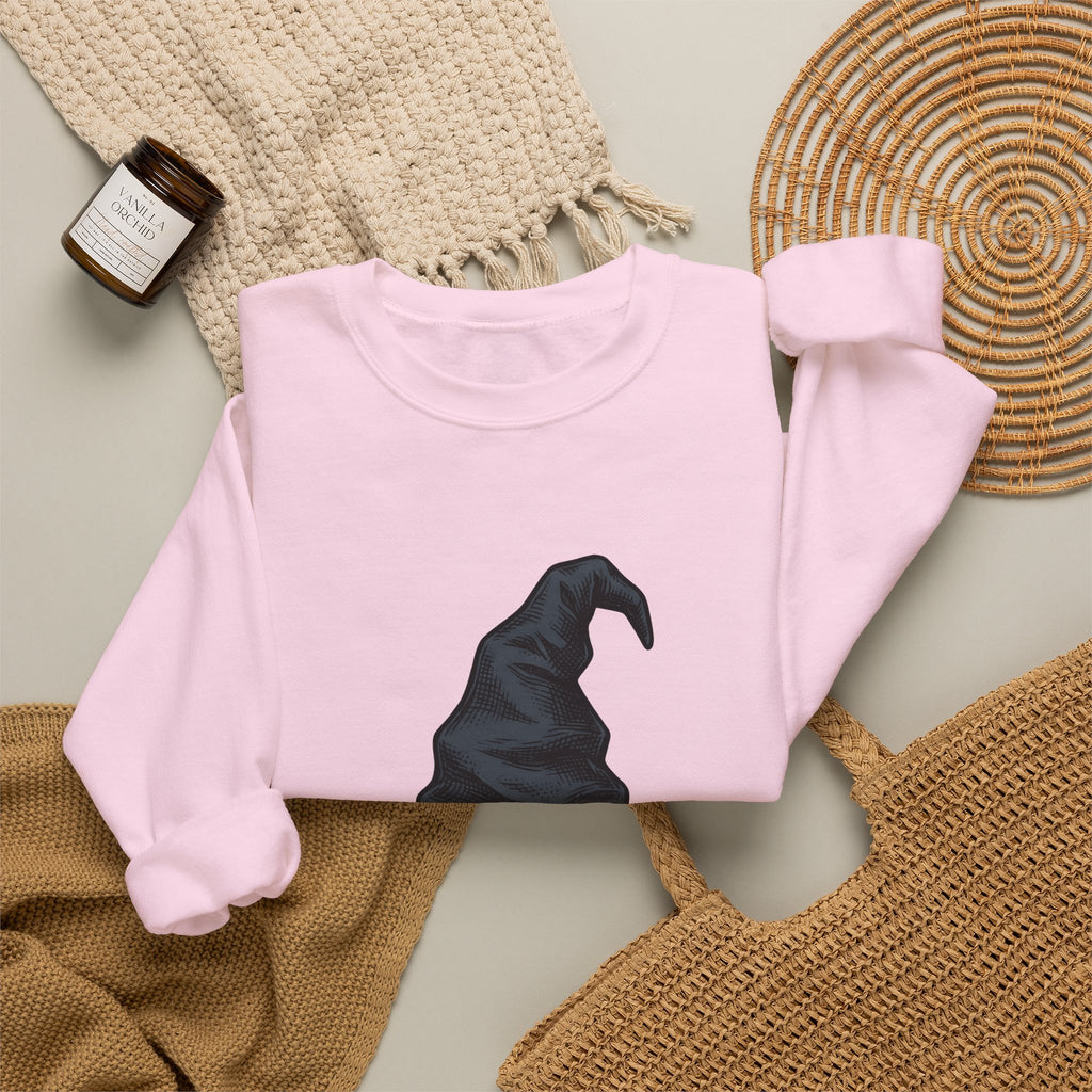 Witch Hat Sweatshirt Halloween Sorcery Gift Women Cartoon Sweatshirt Wizard Hat Sweatshirt Halloween Fan Comic Sweatshirt Magic Graphic Silhouette Gingham Bow