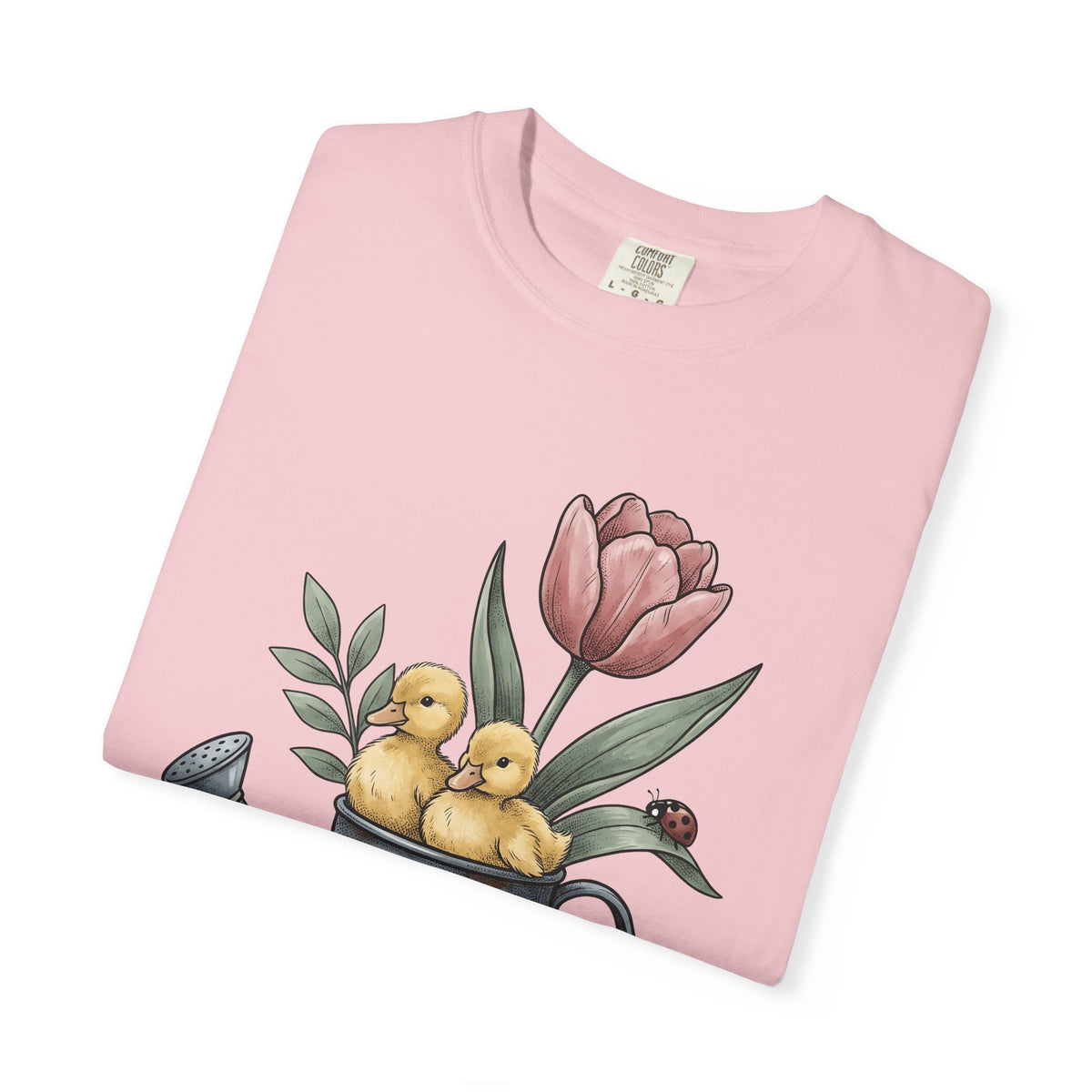 Baby Ducks Watering Pot T-Shirt Easter Garden Gift Women Sketch T-Shirt Duckling T-Shirt Spring Fan Doodle T-Shirt Gardening Graphic Retro Flower