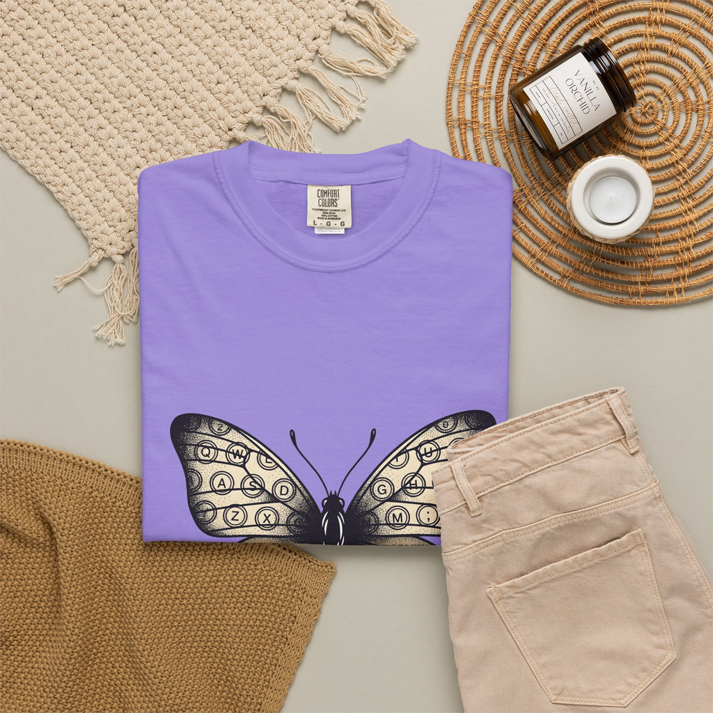 Butterfly Design T-Shirt Moms Environment Gift Women Sketch T-Shirt Butterfly T-Shirt Motherhood Fan Illustration Graphic Cartoon Keyboard Keys