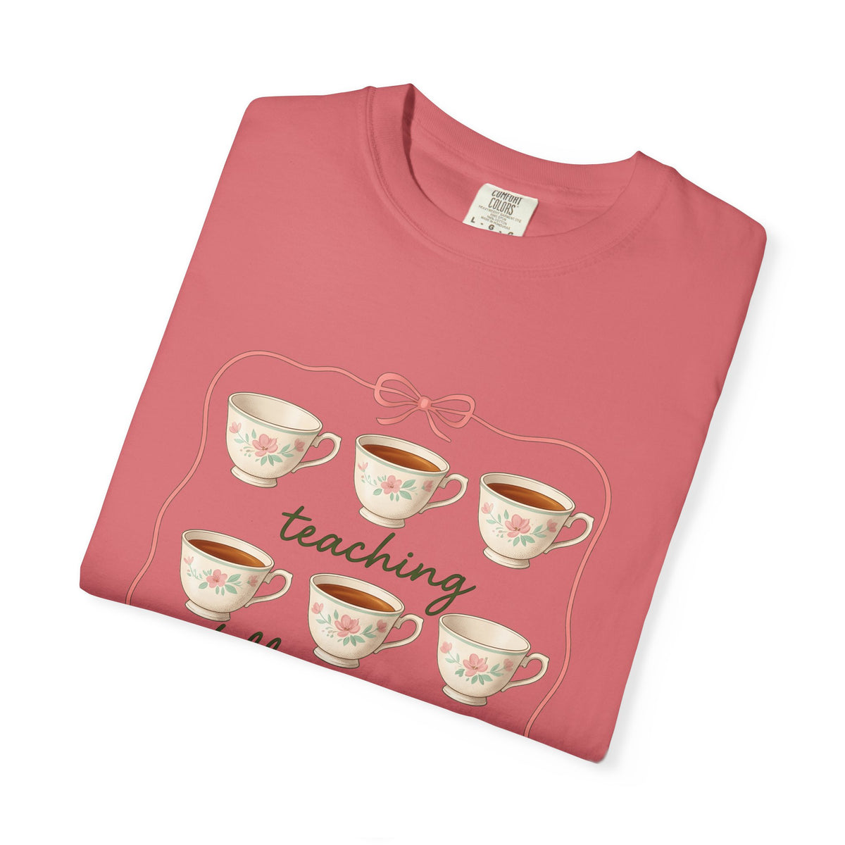 Floral Teacup T-Shirt Teachers Coffee Gift Women Vintage T-Shirt Teacup T-Shirt Educator Enthusiast Retro T-Shirt Caffeine Graphic Hand Drawn Bow
