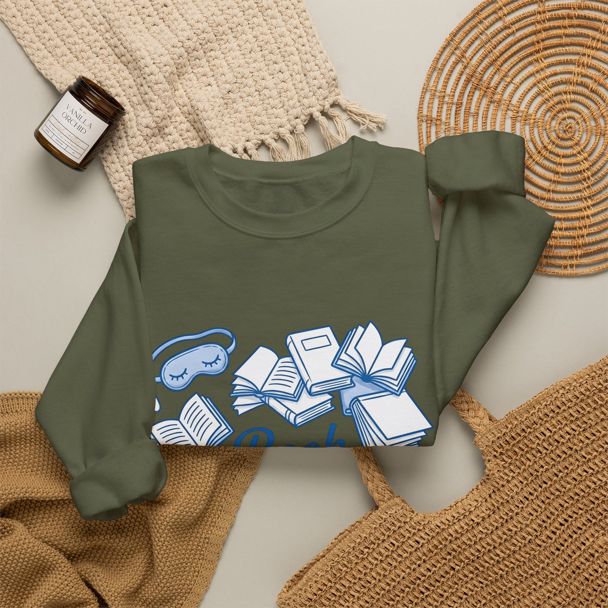 Book Stack Sweatshirt Book Reading Gift Women Doodle Sweatshirt Book Pile Sweatshirt Bibliophile Fan Illustrated Graphic Bookworm Design Whimsical Sleep