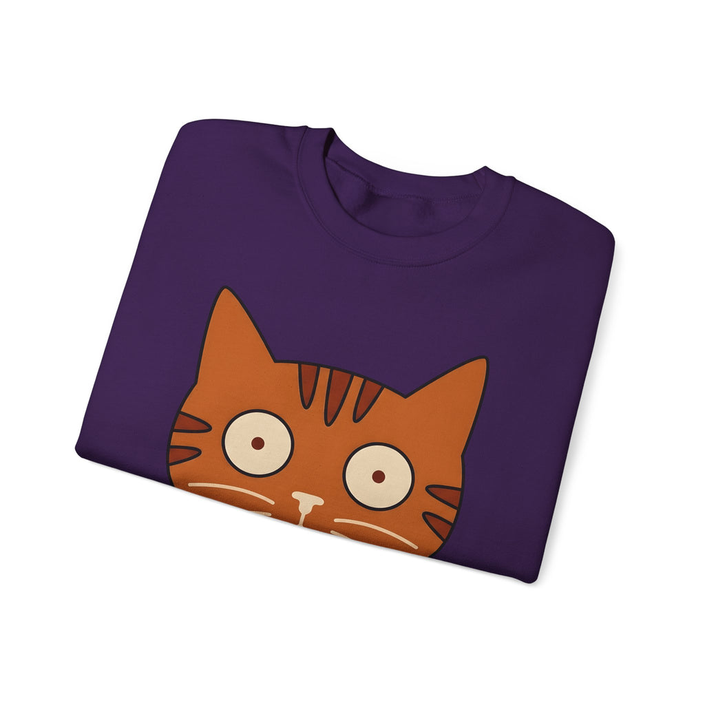 Cat Face Sweatshirt Cat Humor Gift Women Cartoon Sweatshirt Kitten Sweatshirt Cat Fan Toon Sweatshirt Funny Graphic Minimalist Wide Eyes Sweatshirt