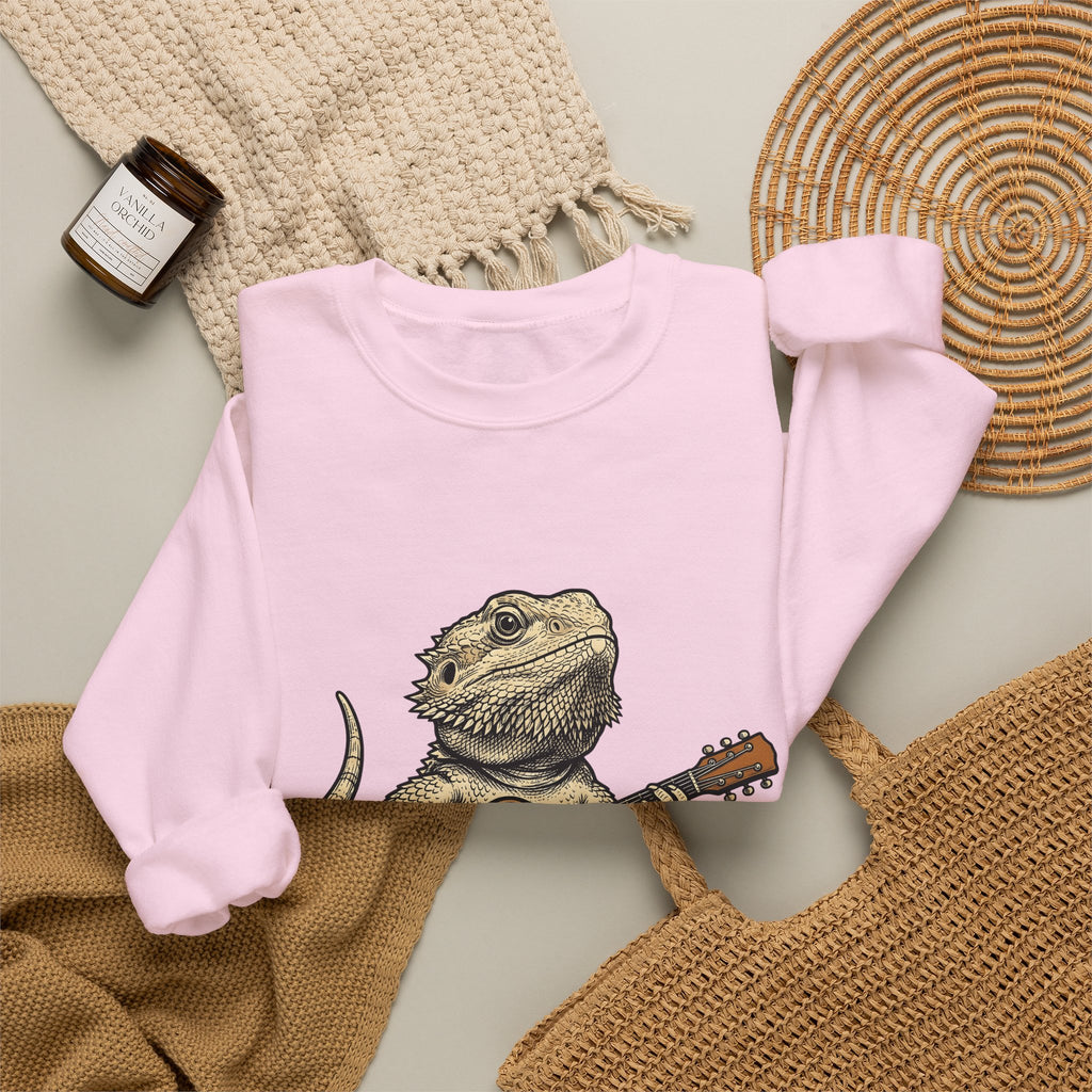 Bearded Lizard Guitar Sweatshirt Boho Chic Gear Gift Women Cartoon Sweatshirt Bearded Dragon Sweatshirt Bohemian Fan Comic Sweatshirt Equipment Graphic Hand