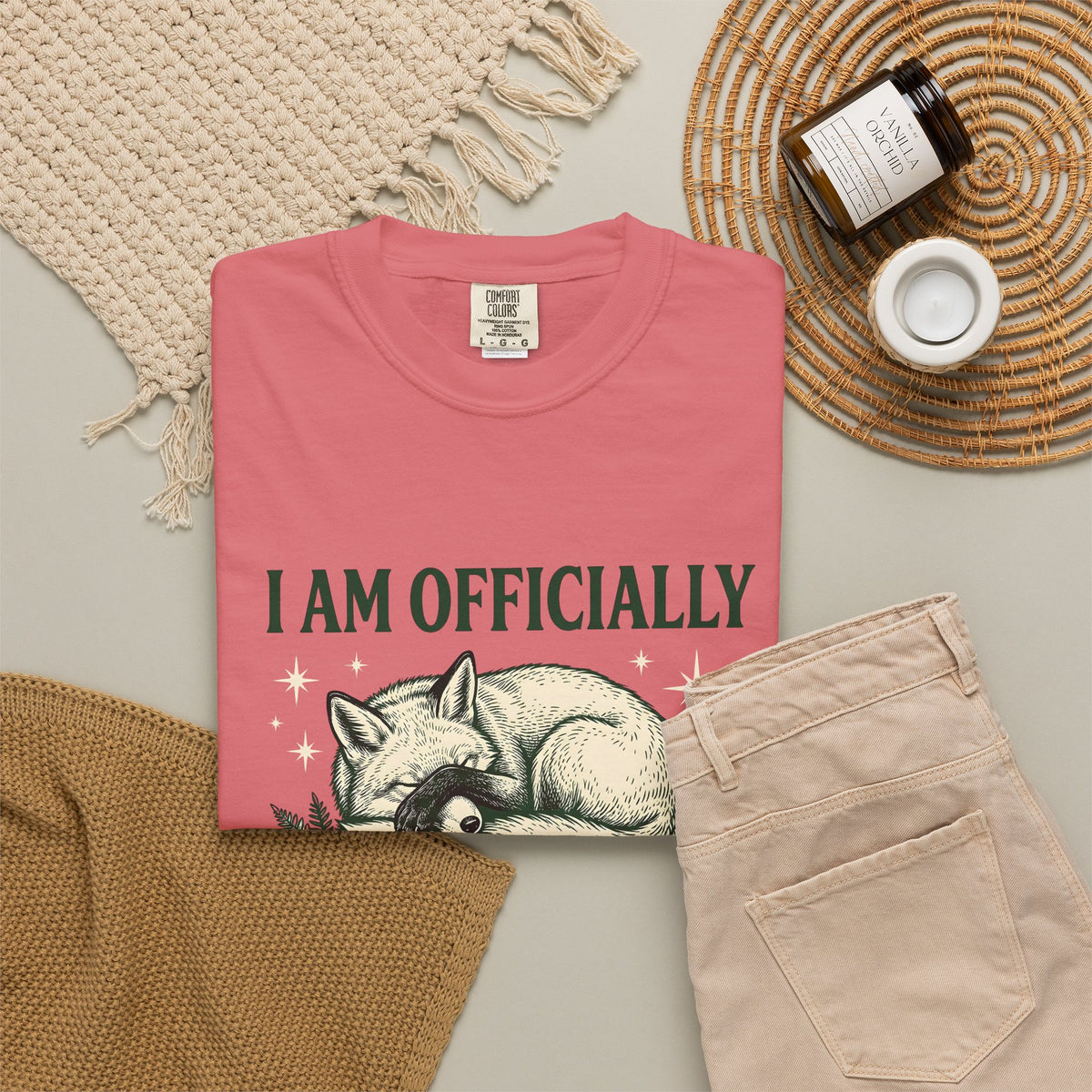 Resting Fox Funny Wildlife Gift Sketch Fox Humor Fan Drawing Retro Star Shapes T-Shirt