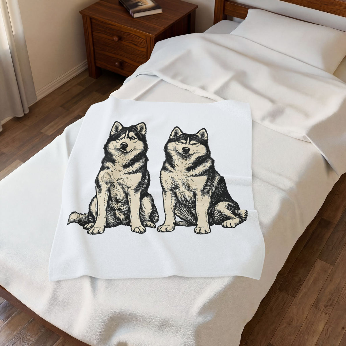 Siberian Huskies Blanket Dog Wildlife Gift Women Doodle Blanket Husky Blanket Dog Fan Doggy Blanket Wildlife Graphic Classic Couple Blanket