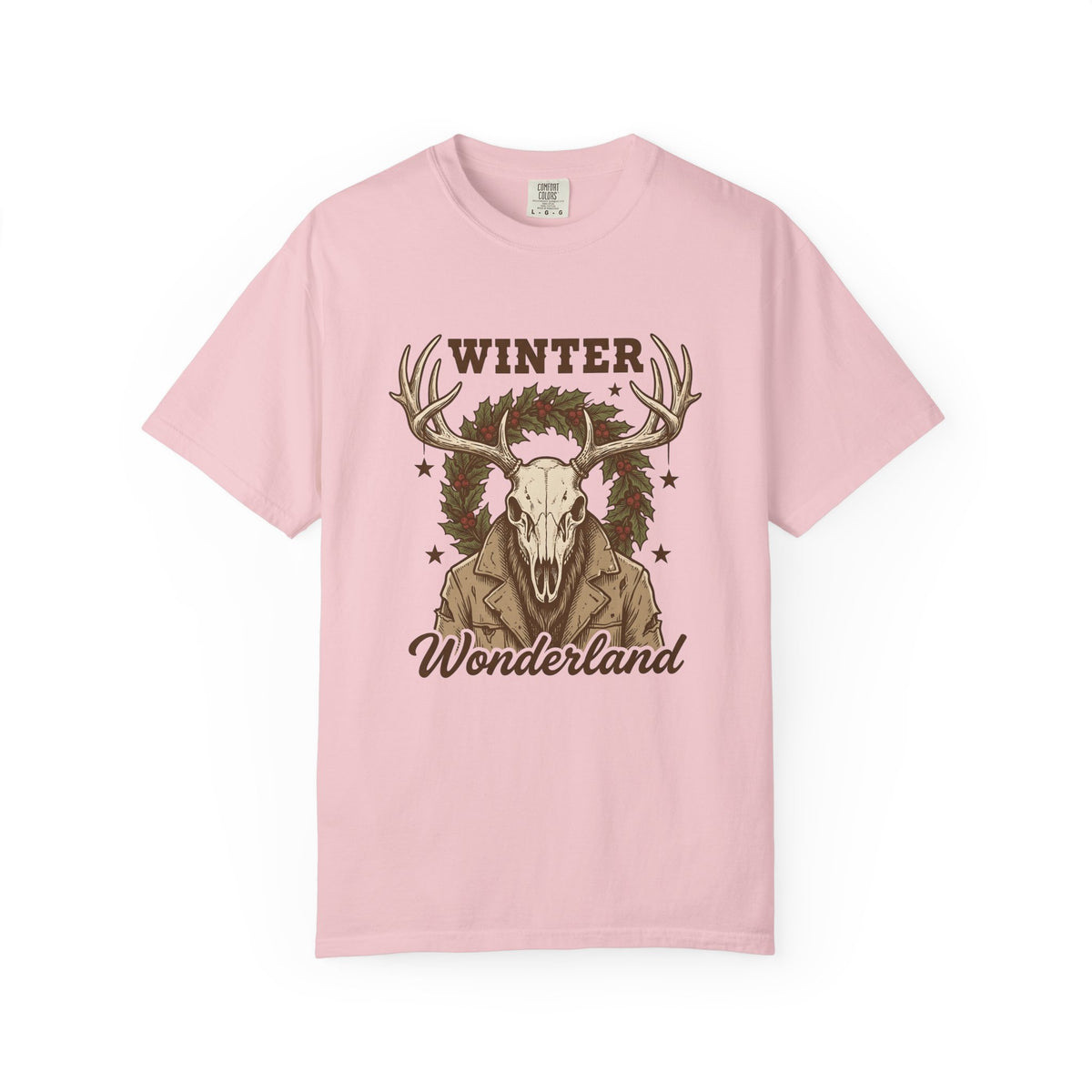 Antler Skull T-Shirt Christmas Frost Gift Women Throwback T-Shirt Deer Skull T-Shirt Xmas Fan Holiday T-Shirt Frosty Graphic Cartoon Pine Wreath