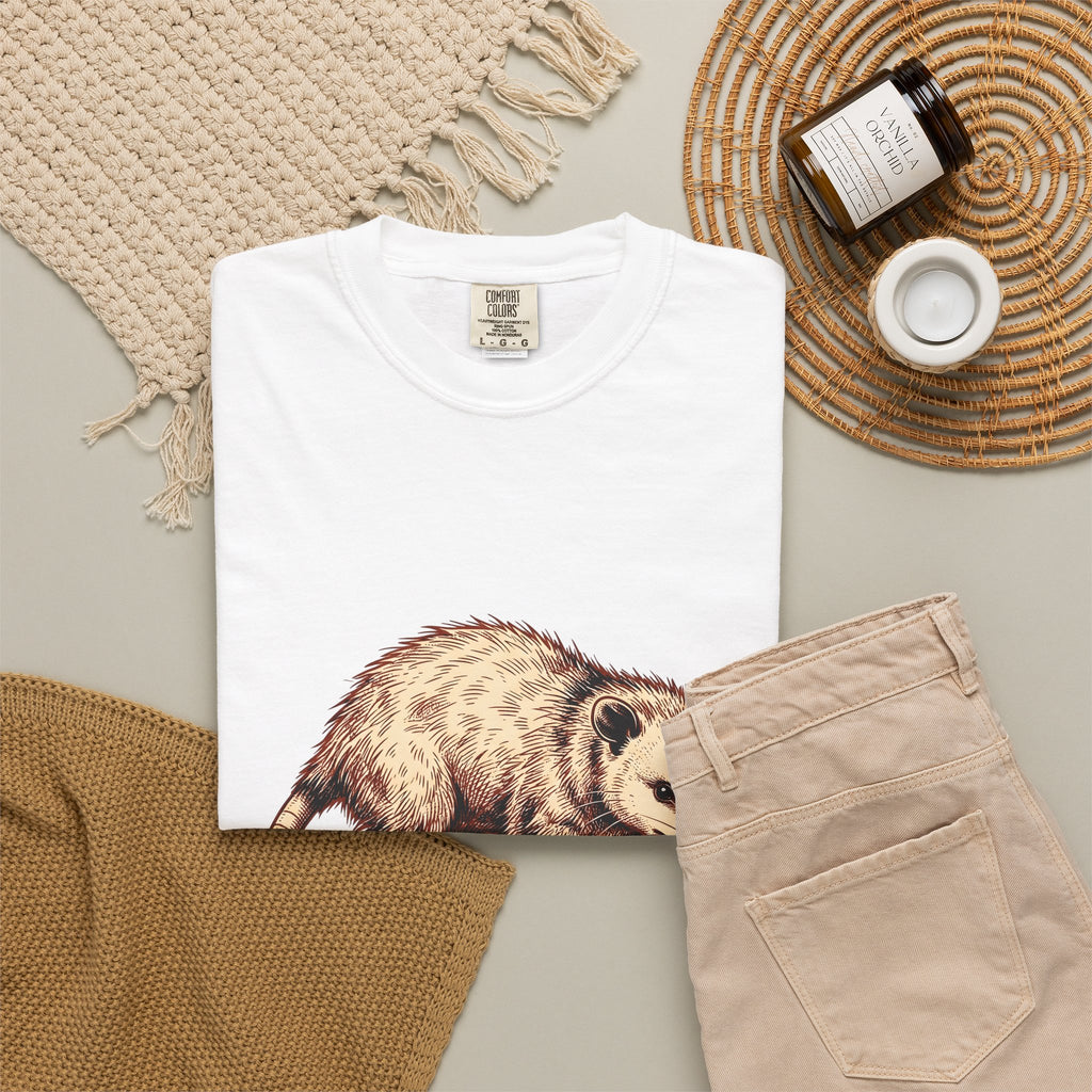 Opossum Illustration T-Shirt Funny Pet Gift Women Retro T-Shirt Possum T-Shirt Comedy Fan Vintage T-Shirt Animal Graphic Sketch Wildlife Comedy