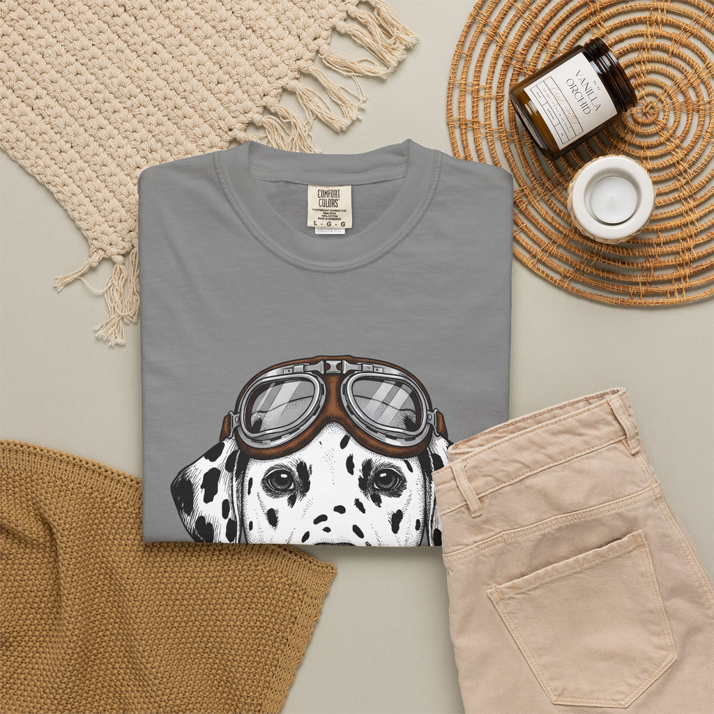 Dalmatian Puppy T-Shirt Dog Pets Gift Women Line Art T-Shirt Puppy T-Shirt Dog Fan Dalmatian T-Shirt Animal Graphic Retro Pilot Goggles T-Shirt