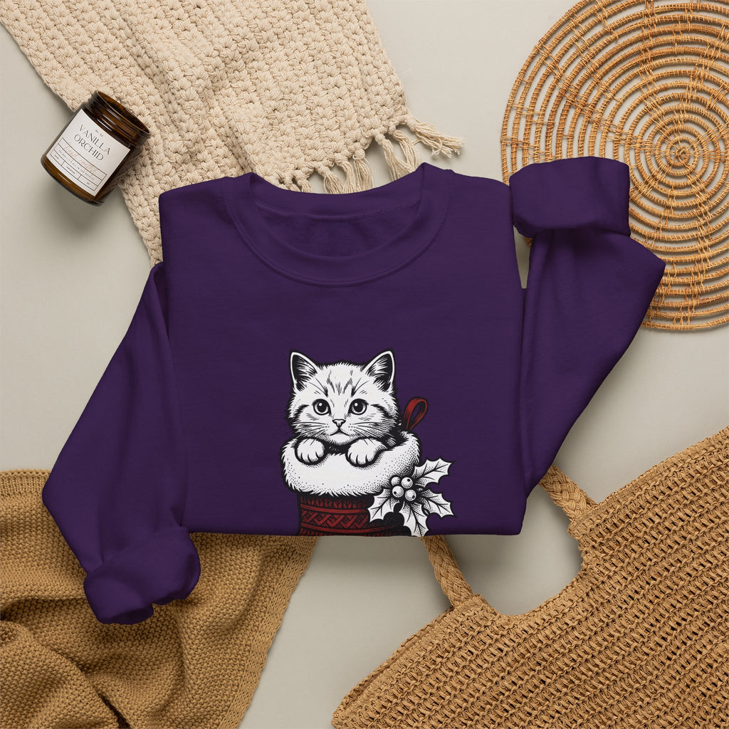 Kitten Stocking Sweatshirt Cat Christmas Gift Women Vintage Sweatshirt Christmas Stocking Sweatshirt Cat Fan Retro Sweatshirt Winter Graphic