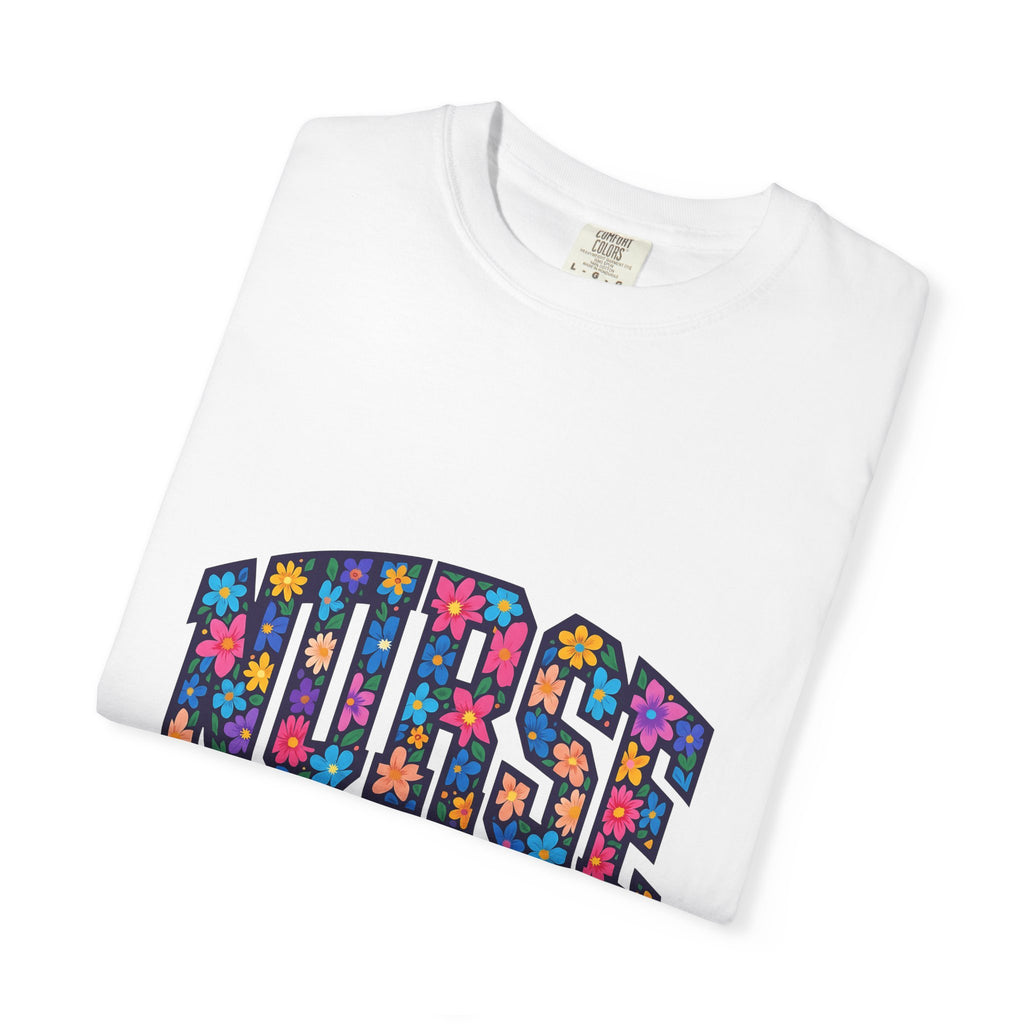 Blossom Lettering T-Shirt Nurse Thanks Gift Women Striking T-Shirt Calligraphy T-Shirt Healthcare Enthusiast Bold T-Shirt Appreciation Graphic