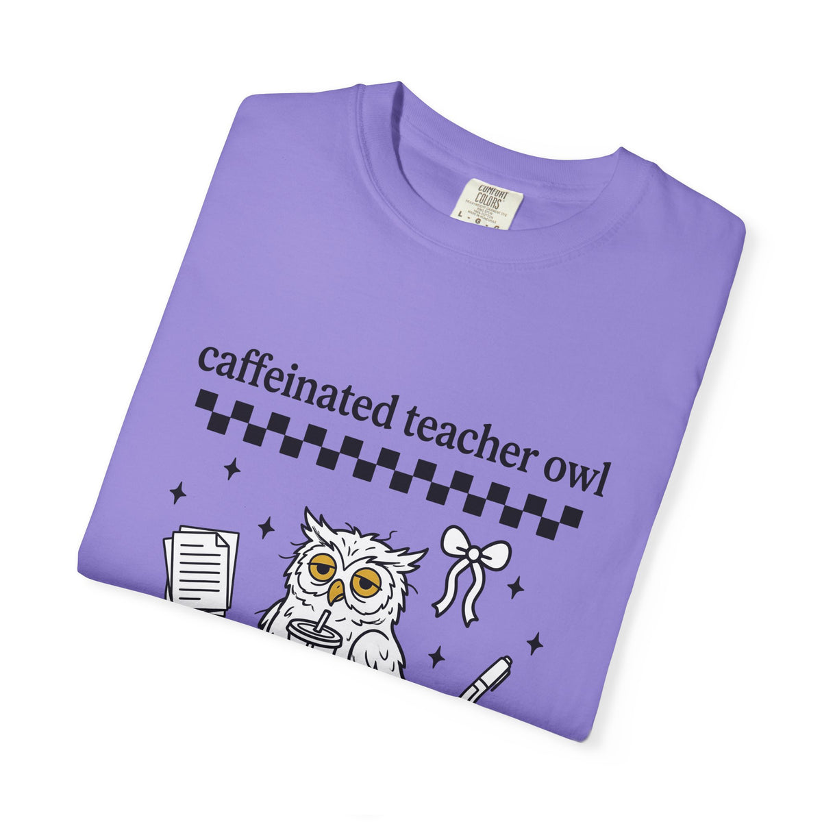 Coffee Owl T-Shirt Teacher Pets Gift Women Kawaii T-Shirt Owl T-Shirt Educator Enthusiast Cute T-Shirt Animal Graphic Hand Drawn Twinkles T-Shirt
