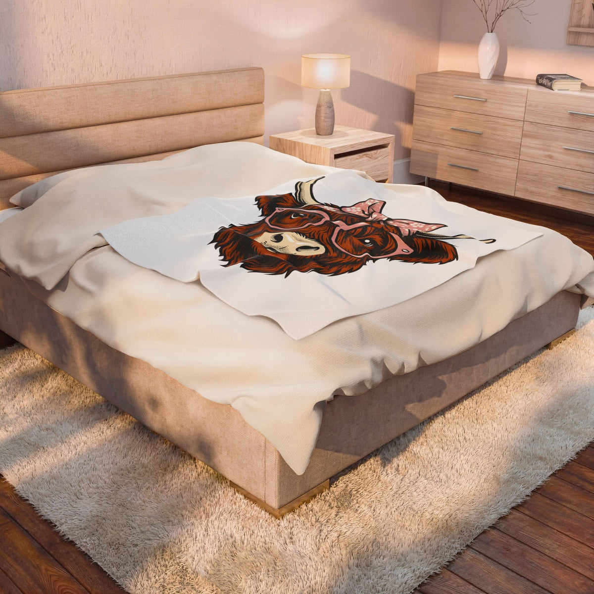 Hairy Cow Blanket Highland Cow Pet Gift Women Sketch Blanket Furry Cow Blanket Highland Cattle Fan Drawing Graphic Blanket Cartoon Shades Blanket