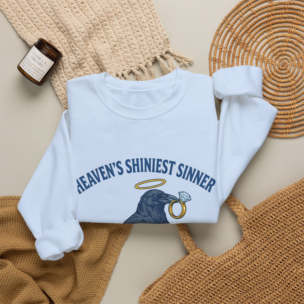 Raven Halo Sweatshirt Funny Animal Gift Women Vintage Sweatshirt Crow Sweatshirt Humor Fan Retro Sweatshirt Creature Graphic Hand Drawn Diamond Ring Sweatshirt