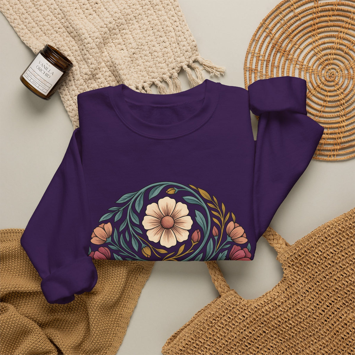 Floral Mandala Sweatshirt St. Valentine's Day Botanical Gift Women Boho Sweatshirt Mandala Sweatshirt Valentine Fan Hippie Sweatshirt Floral Graphic Vintage