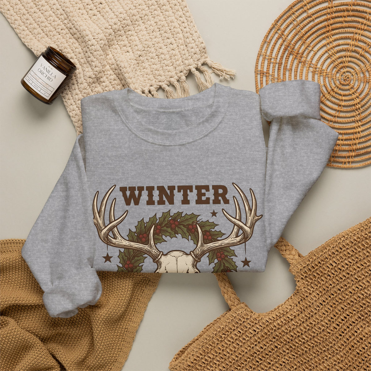 Antler Skull Sweatshirt Christmas Frost Gift Women Throwback Sweatshirt Deer Skull Sweatshirt Xmas Fan Holiday Sweatshirt Frosty Graphic Cartoon Pine Wreath