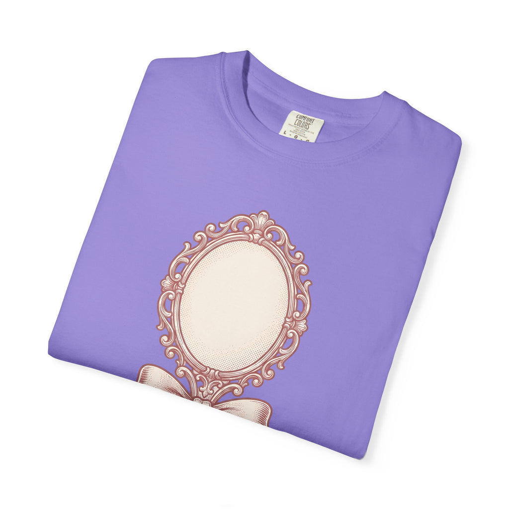 Fancy Mirror T-Shirt Cute Clothing Gift Women Antique T-Shirt Glass T-Shirt Adorable Fan Vintage T-Shirt Apparel Graphic Doodle Knot T-Shirt