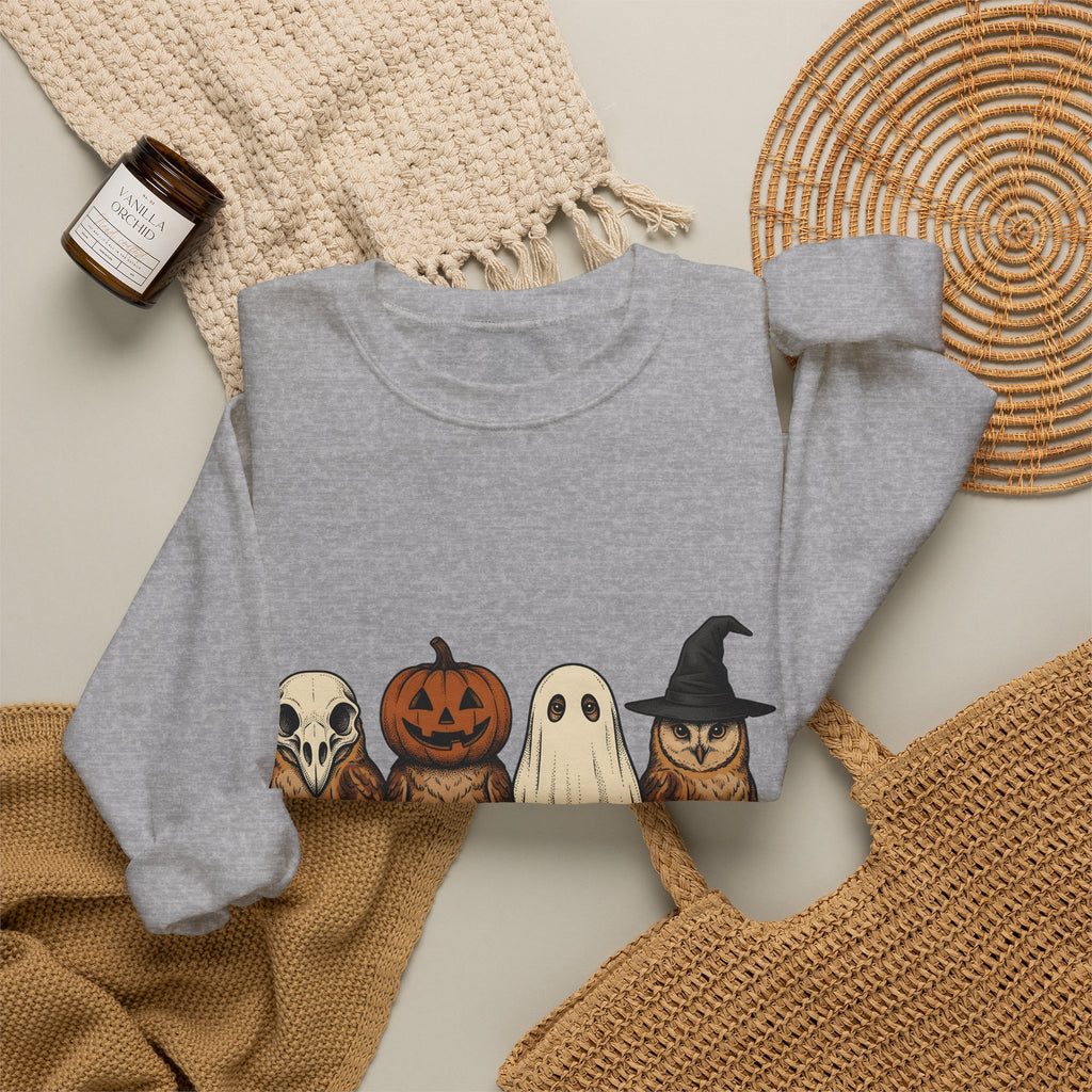 Owl Halloween Fauna Gift Rustic Owl Horror Fan Hoot Wildlife Doodle Lantern Sweatshirt