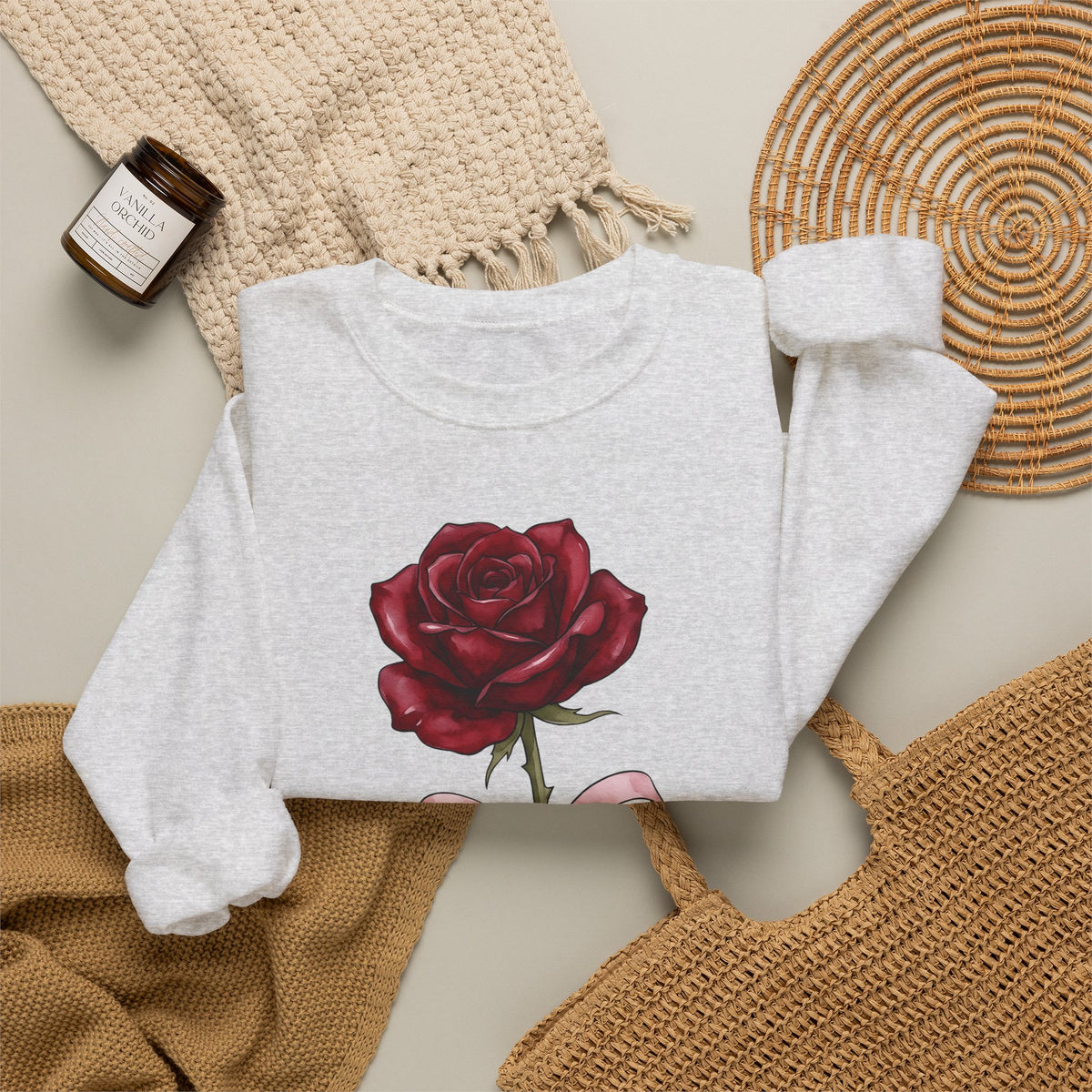 Rose Flower Sweatshirt Floral Romantic Gift Women Watercolor Sweatshirt Flower Sweatshirt Floral Fan Painted Sweatshirt Lovely Graphic Hand Drawn Bow Sweatshirt