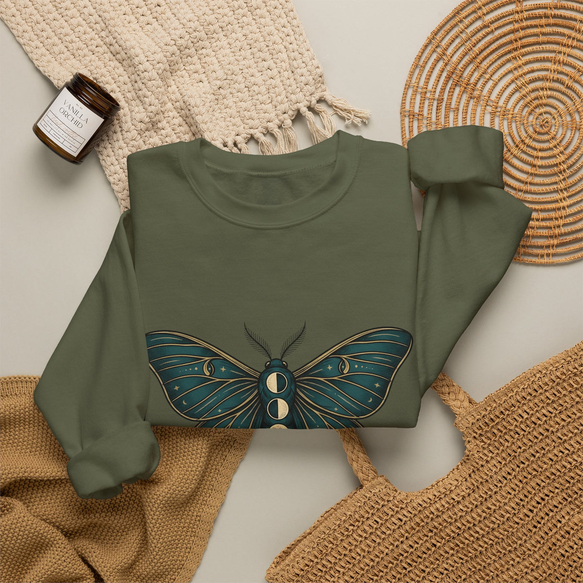 Luna Butterfly Sweatshirt Boho Chic Astrology Gift Women Mystical Sweatshirt Butterfly Sweatshirt Bohemian Enthusiast Magical Sweatshirt Zodiac Graphic Retro
