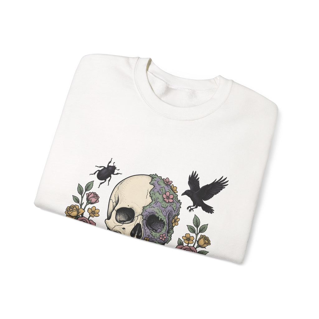 Bone Flower Halloween Occult Gift Neo Traditional Skeleton Horror Fan Tattoo Mystic Hand Drawn Sweatshirt