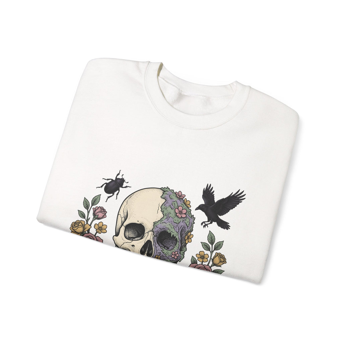 Bone Flower Halloween Occult Gift Neo Traditional Skeleton Horror Fan Tattoo Mystic Hand Drawn Sweatshirt