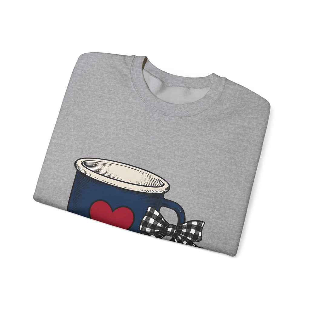 Heart Mug Holiday Coffee Gift Hand Drawn Mug Christmas Fan Coffee Cup Vintage Plaid Sweatshirt
