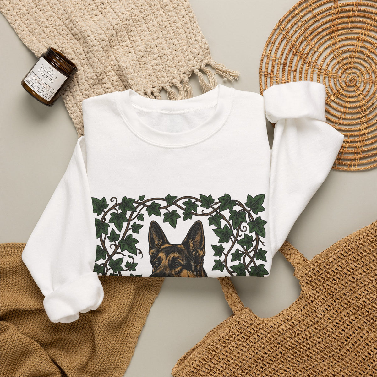 German Shepherd Dog Sweatshirt Dog Outdoors Gift Women Realistic Sweatshirt Alsatian Sweatshirt Dog Fan Shepherd Graphic Sweatshirt Retro Vine Sweatshirt