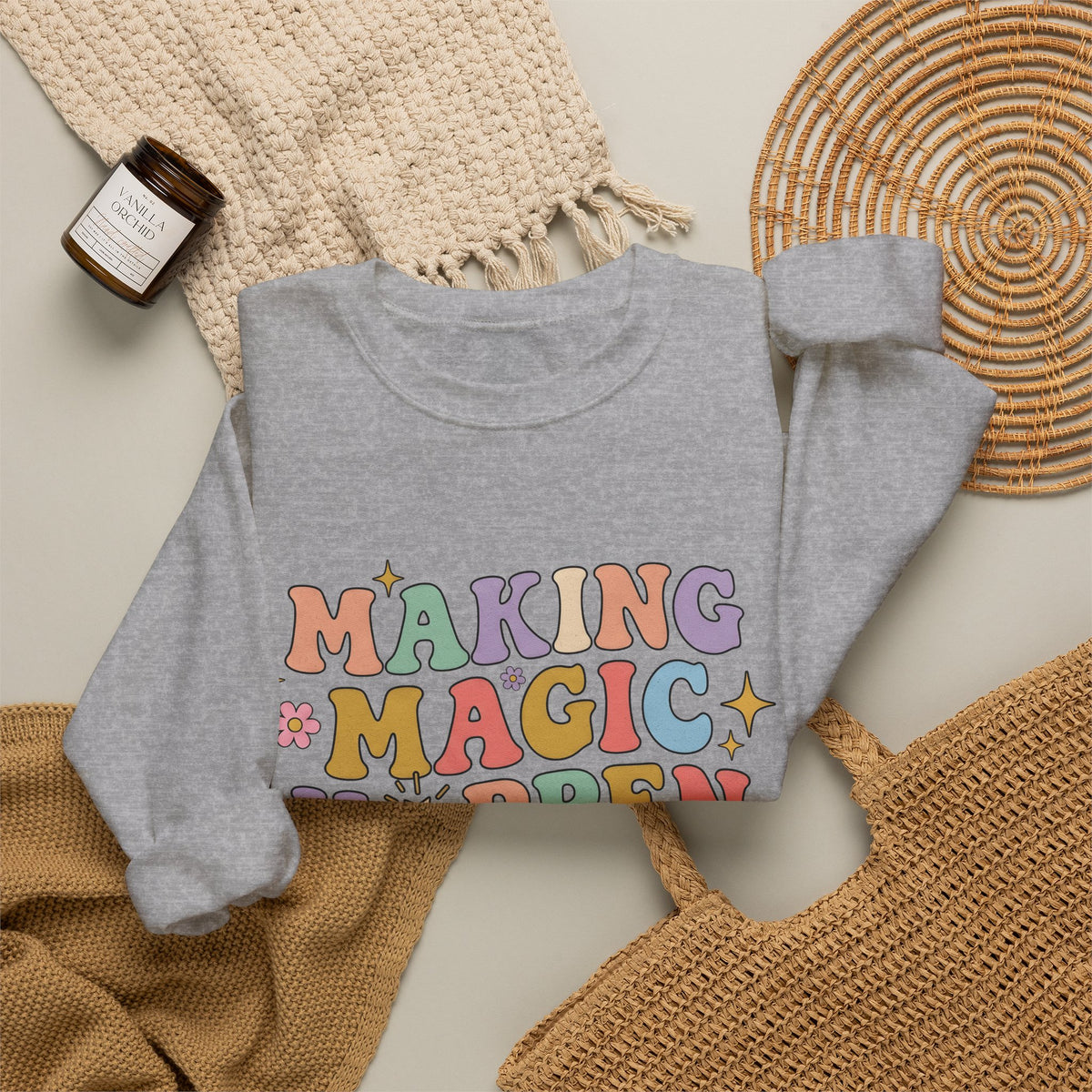 Enchanted Rod Design Sweatshirt Teachers Thanks Gift Women Line Art Sweatshirt Magic Wand Sweatshirt Educator Enthusiast Illustration Graphic Appreciation