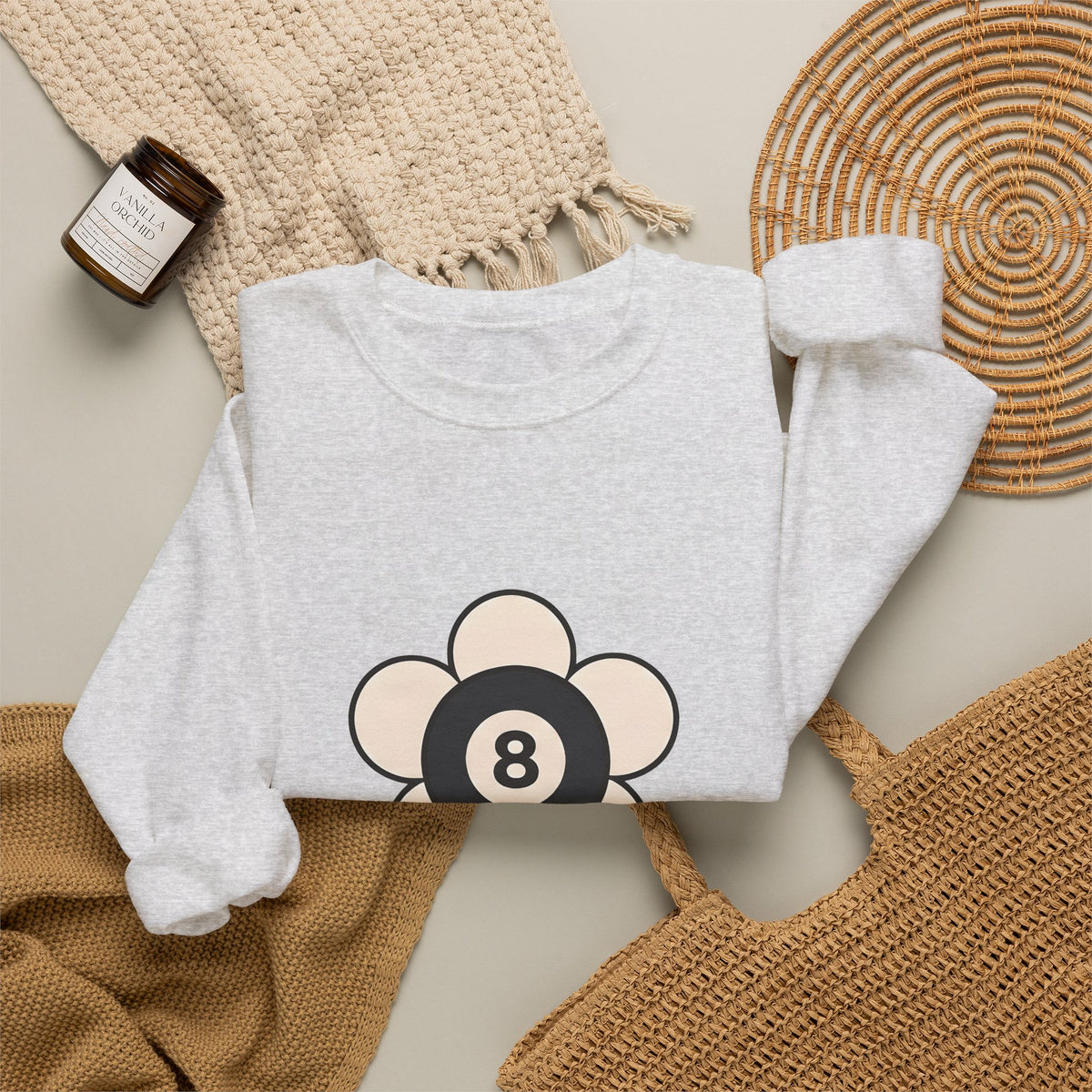Eight Ball Flower Billiards Plants Gift Modern Magic Flower Pool Fan Artistic Floral Antique Sweatshirt