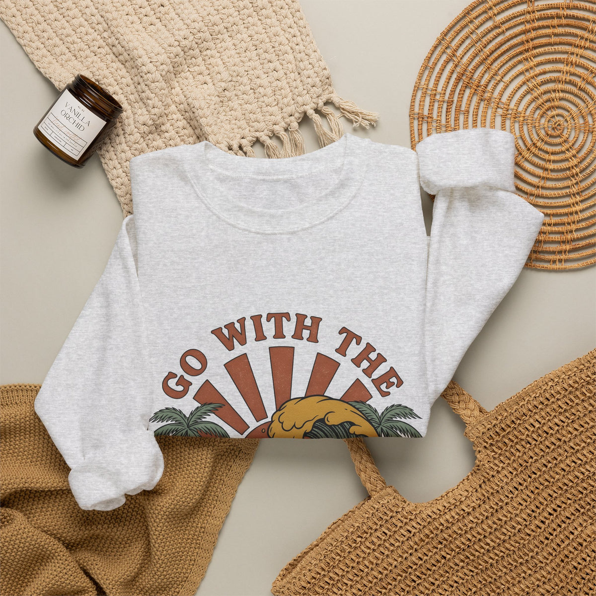 Sea Dusk Sweatshirt Beach Coastal Gift Women Hand Drawn Sweatshirt Sunset Sweatshirt Shore Fan Oceanic Sweatshirt Seaside Graphic Sketch Tropical Trees Sweatshirt