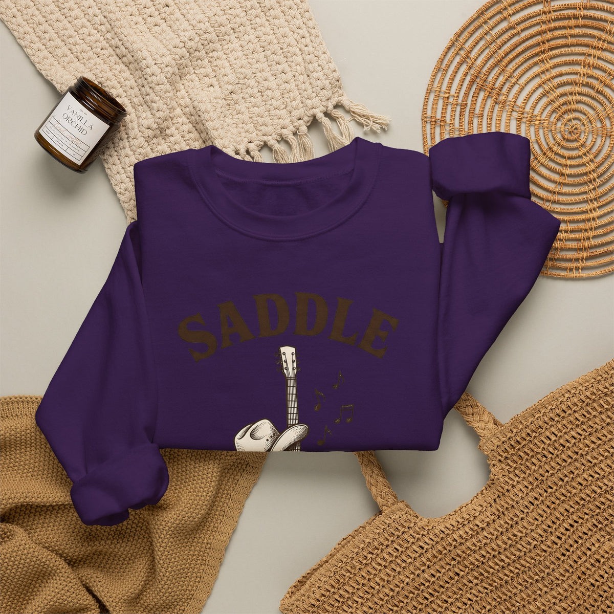 Cowboy Hat Guitar Sweatshirt Cowgirl Ranch Gift Women Retro Sweatshirt Guitar Sweatshirt Cowgirl Fan Vintage Sweatshirt Farm Graphic Doodle Music Symbols