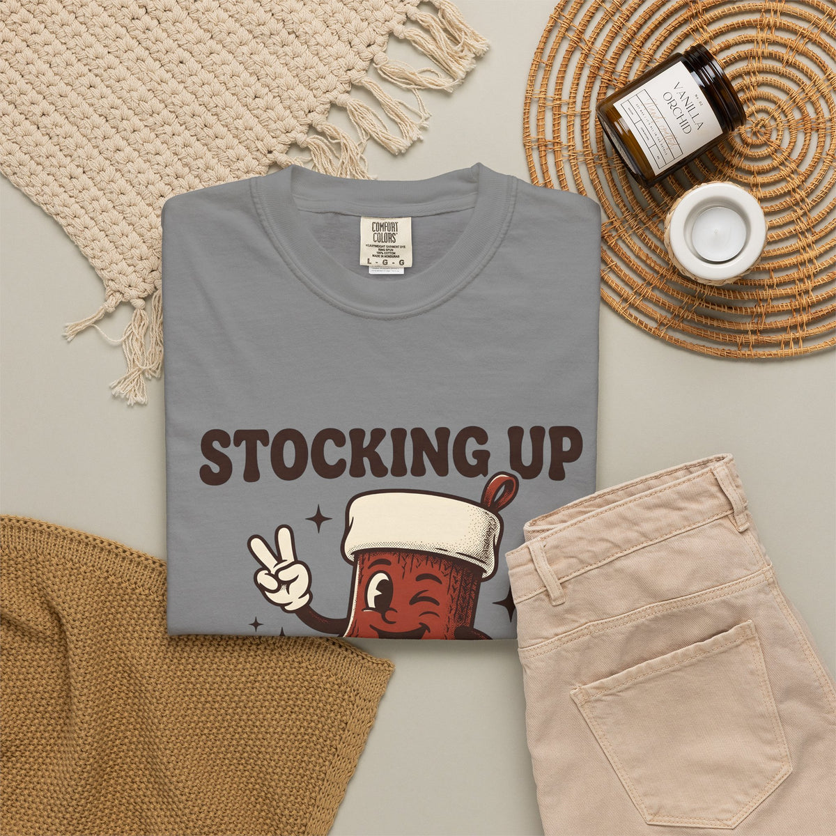 Christmas Stocking Character Christmas Humor Gift Vintage Stocking Holder Christmas Fan Retro T-Shirt