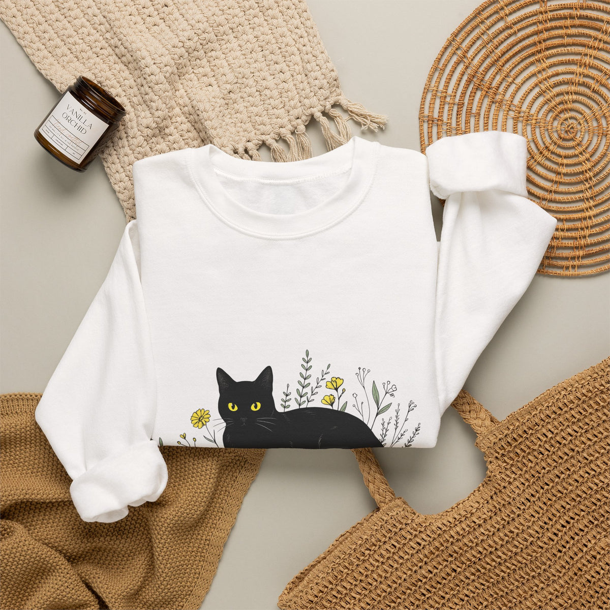 Black Cat Sweatshirt Cat Witchcraft Gift Women Botanical Sweatshirt Cat Sweatshirt Feline Fan Botanical Sweatshirt Occult Graphic Vintage Tarot Cards Sweatshirt