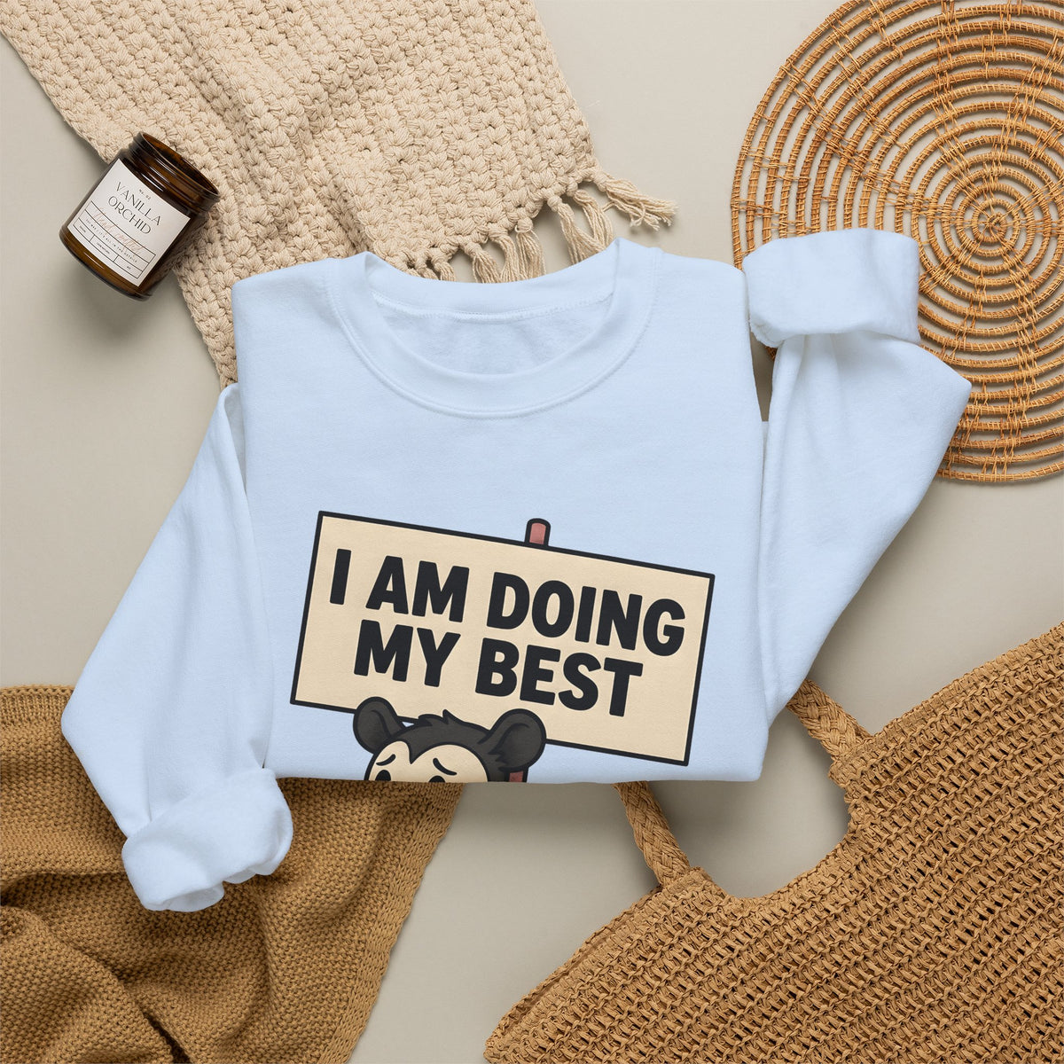 Possum Drawing Sweatshirt Funny Creatures Gift Women Animated Sweatshirt Opossum Sweatshirt Humor Fan Cartoon Sweatshirt Animal Graphic Doodle Demonstration