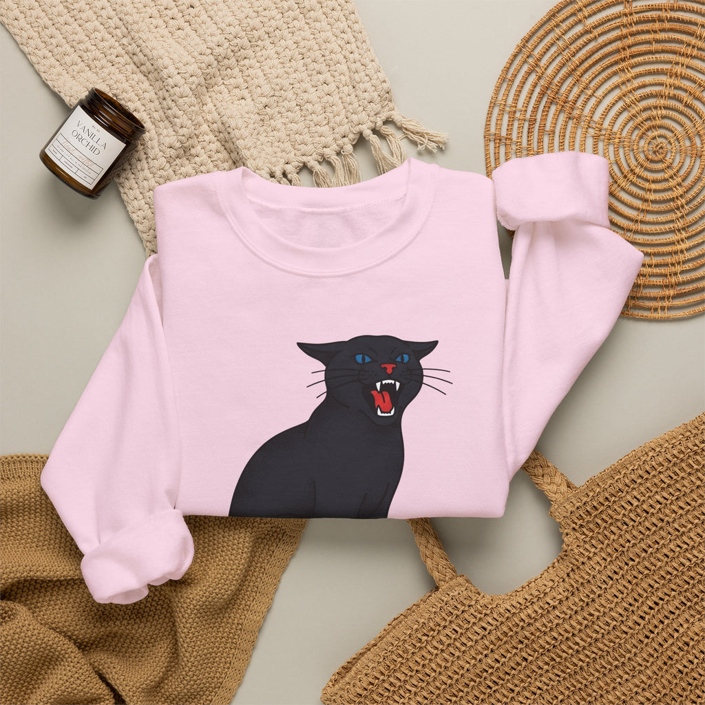 Black Cat Sweatshirt Cat Humor Gift Women Bold Graphic Sweatshirt Cat Sweatshirt Cat Fan Graphic Sweatshirt Funny Graphic Retro Fangs Sweatshirt