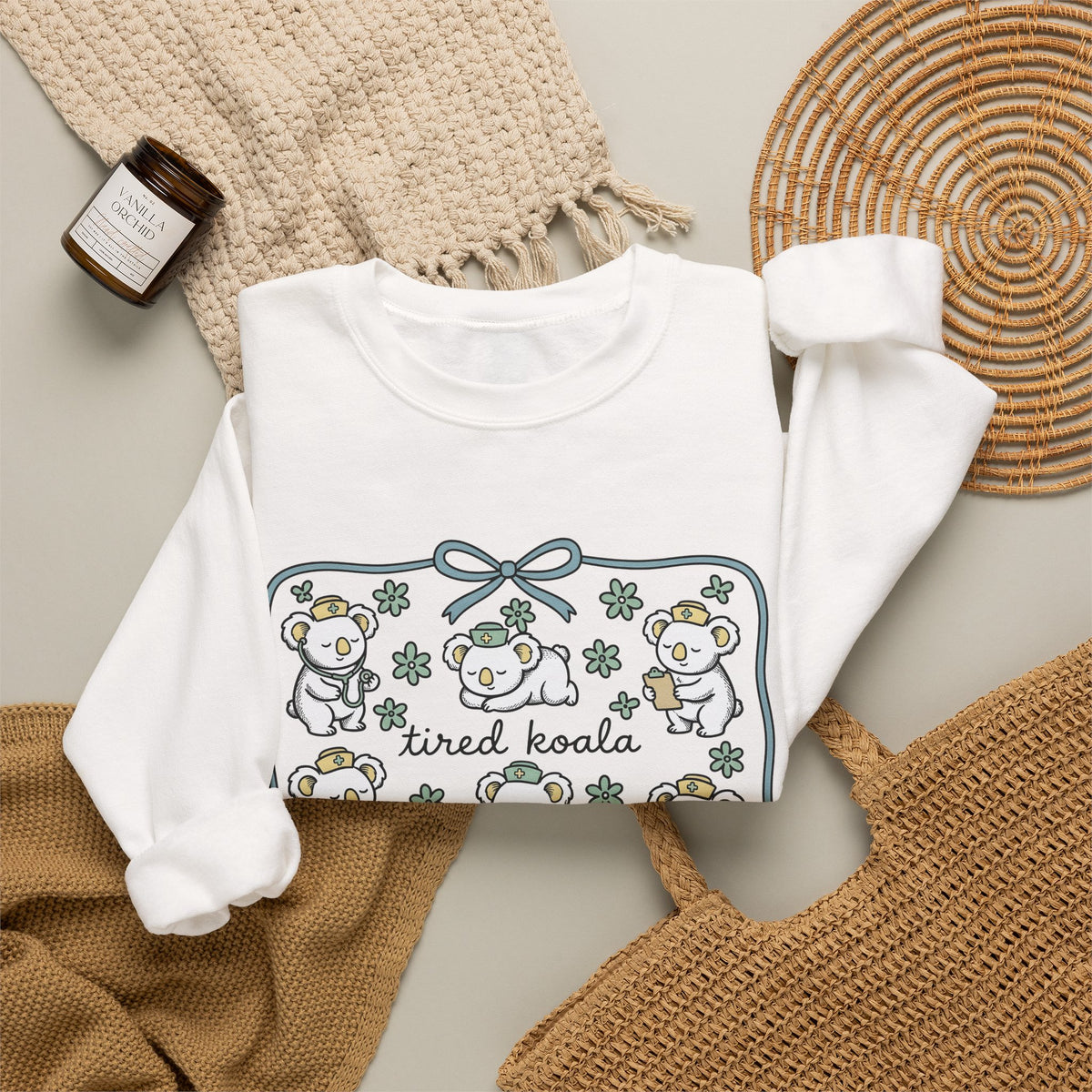 Medical Koala Sweatshirt Nurses Fauna Gift Women Sweet Sweatshirt Koala Sweatshirt Nurse Enthusiast Cute Sweatshirt Wildlife Graphic Doodle Florals Sweatshirt
