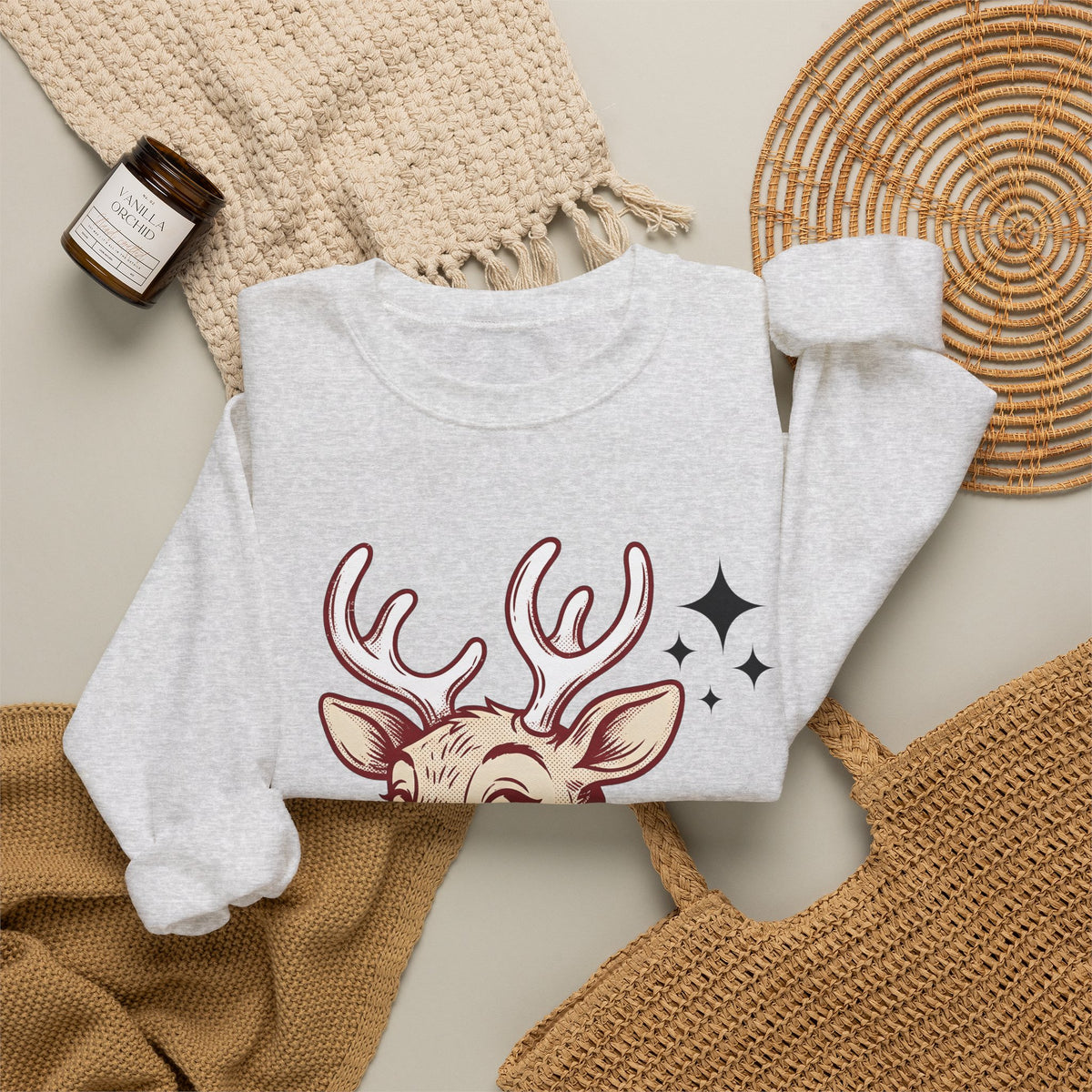Reindeer Head Sweatshirt Christmas Wildlife Gift Women Antique Sweatshirt Caribou Sweatshirt Xmas Fan Reindeer Graphic Sweatshirt Classic Jingles Sweatshirt