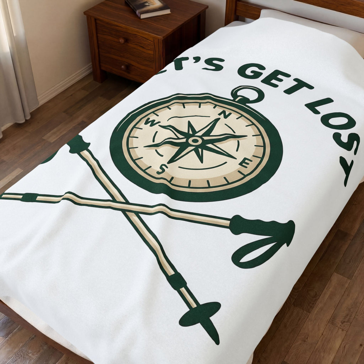 Compass Image Blanket Hiking Outdoors Gift Women Hand Drawn Blanket Navigation Blanket Trekker Enthusiast Illustrated Blanket Nature Graphic Clean