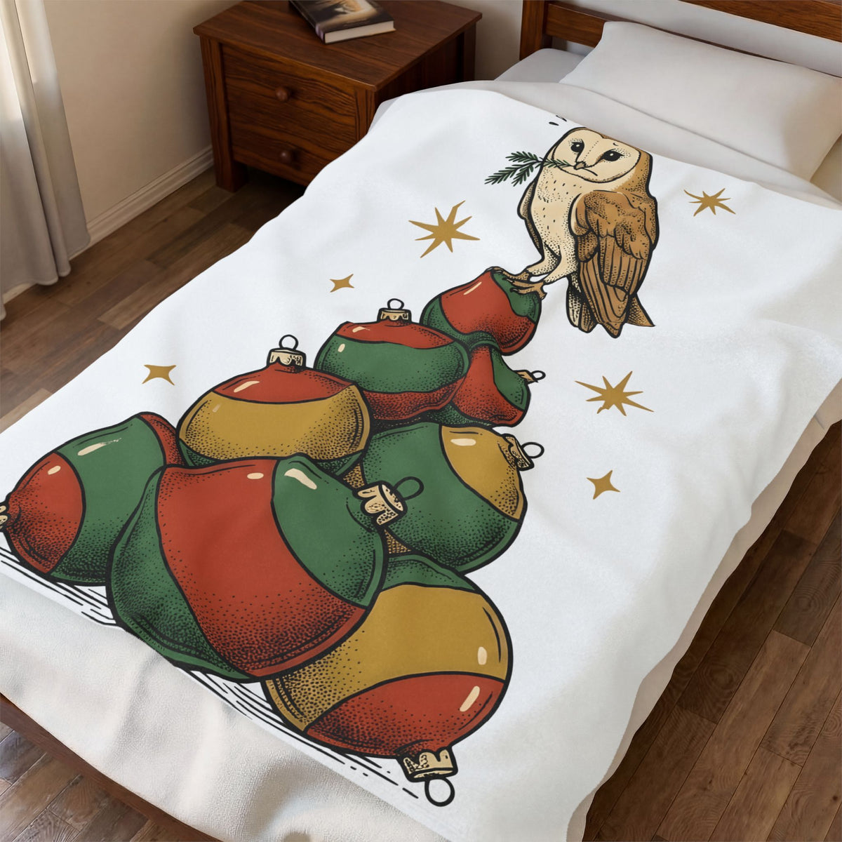 Owl Christmas Tree Blanket Christmas Animals Gift Women Vintage Blanket Christmas Tree Blanket Holiday Fan Retro Blanket Wildlife Graphic Hand