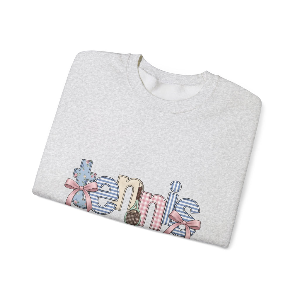 Tennis Racket Sweatshirt Tennis Mom Sports Gift Women Cute Sweatshirt Racquet Sweatshirt Tennis Enthusiast Kawaii Sweatshirt Athletic Graphic Retro Pink Bow