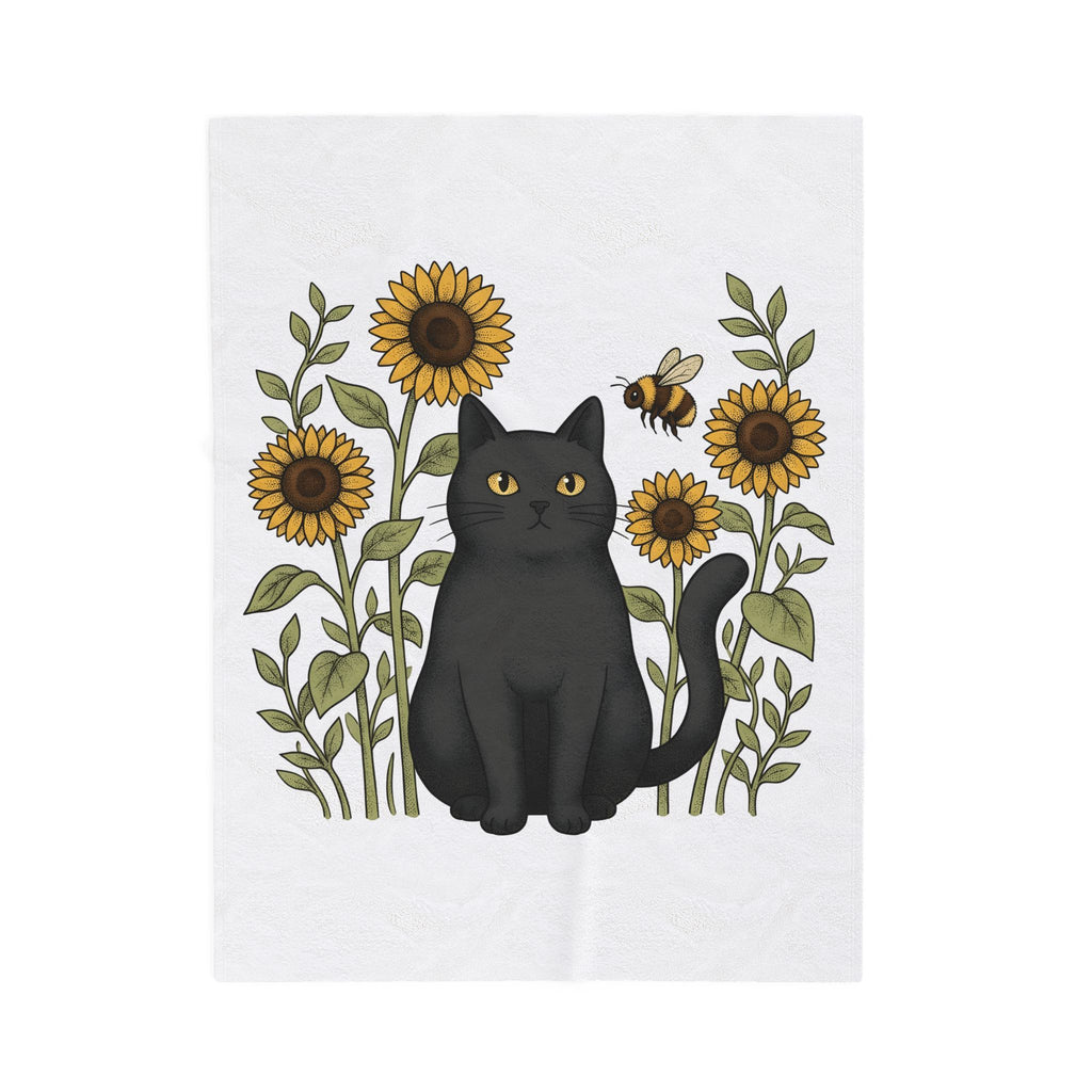 Dark Cat Blanket Boho Chic Garden Gift Women Line Art Blanket Black Cat Blanket Bohemian Fan Minimalist Blanket Gardening Graphic Cartoon Yellow