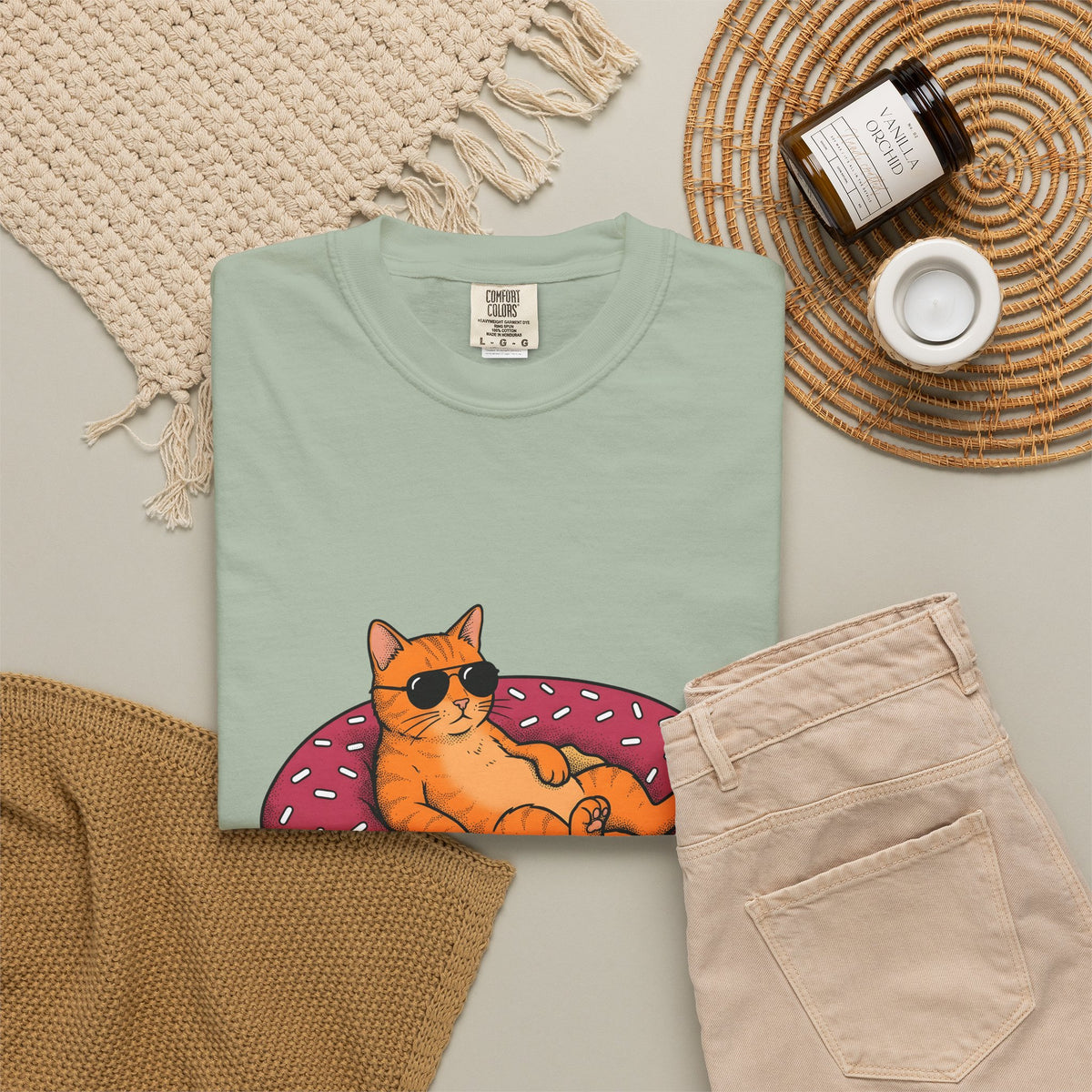 Feline Donut T-Shirt Cat Cuisine Gift Women Animated T-Shirt Cat T-Shirt Cat Fan Kitty T-Shirt Food Graphic Classic Glasses T-Shirt