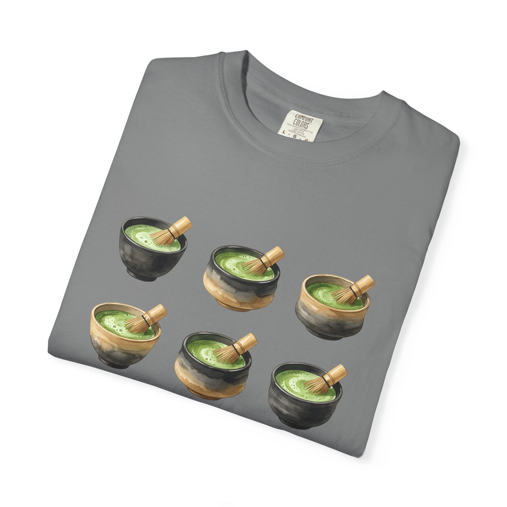 Green Tea Bowls T-Shirt Drinks Infusion Gift Women Gouache T-Shirt Tea Bowls T-Shirt Beverage Fan Watercolor T-Shirt Steeped Graphic Simple Wooden