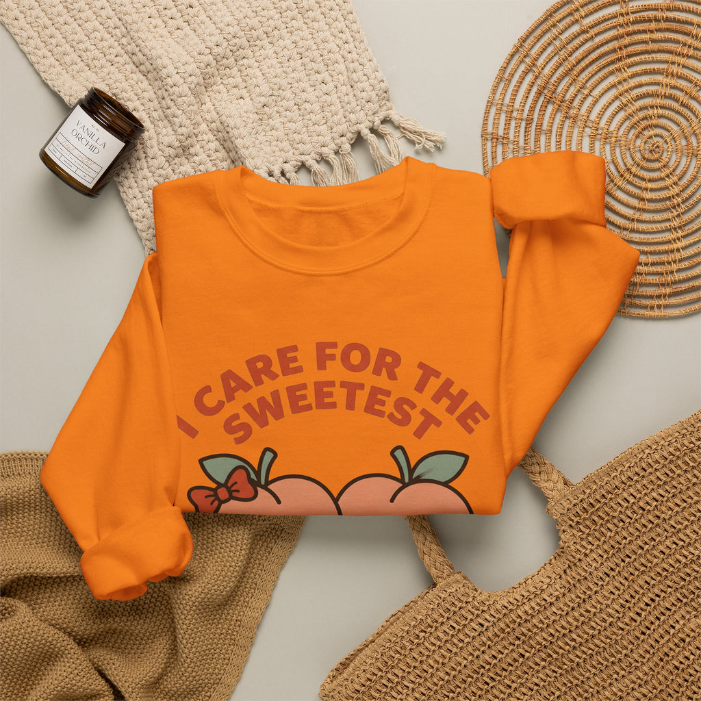 Adorable Peach Design Sweatshirt Nurses Gratitude Gift Women Chibi Sweatshirt Peach Sweatshirt Nurse Enthusiast Cartoon Sweatshirt Appreciation Graphic Comic