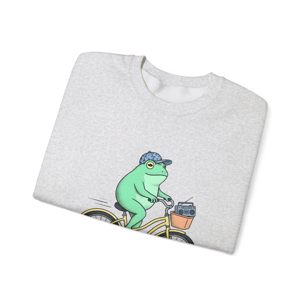 Frog Cycle Sweatshirt Funny Critters Gift Women Graphic Sweatshirt Toad Sweatshirt Humor Fan Cartoon Sweatshirt Creature Graphic Old School Music Player Sweatshirt