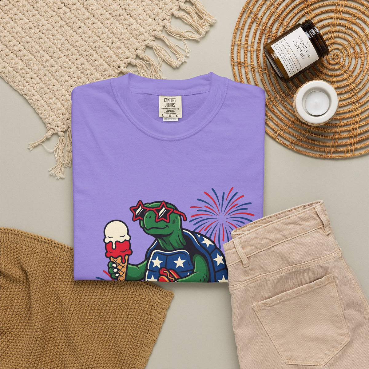 Usa Turtle T-Shirt 4th Of July Vacation Gift Women Fun T-Shirt Terrapin T-Shirt Independence Day Fan Retro T-Shirt Holiday Graphic Old School